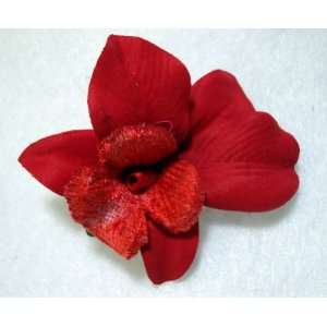  Small 2 Inch Red Orchid Flower Hair Alligator Clip Beauty