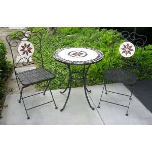  Outdoor Table and Chairs 3 Piece Mosaic Bistro Set Patio 