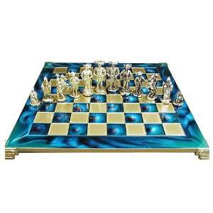  Knights Metal Chess Set with Blue Board