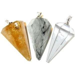  Set of 3 Pendulums Citrine Tourmalinated Quartz Crystal 