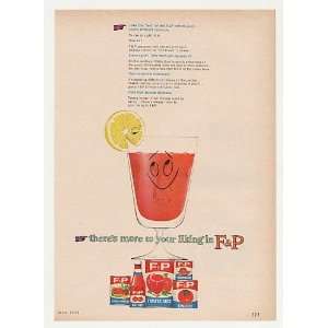  1962 F&P Tomato Juice Smiling Glass Lemon Print Ad