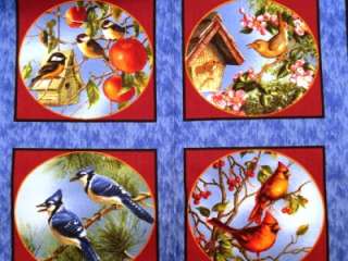 New Songbird Serenade Fabric Panel Animal Wildlife Red Bird Blue 24 
