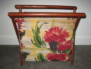 Antique Sewing barkcloth wood folding basket Seligman  