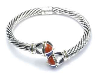 Asch Grossbardt silver cable bangle bracelet inlay onyx lapis 