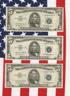 US COIN CURRENCY 1953 A $5 SILVER CERTIFICATE NOTE ★ STARS CHOOSE 