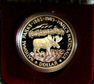 1985 NATIONAL PARK CANADA PROOF SILVER DOLLAR, MOOSE,  