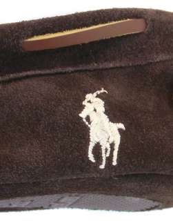   LAUREN Brown Suede Polo Pony SLIPPERS Shoe Shearling Moccasins  
