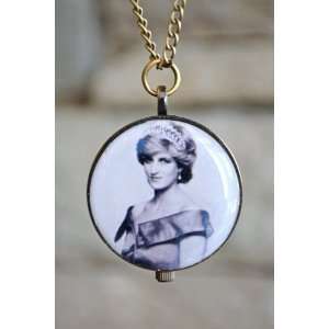 Princess Diana Pendant Locket Pocket Watch Necklace Chain Jewelry 