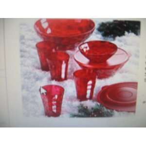 Tupperware Red Ice Prisms Set of Three Bowls and Four 16 Oz. Tumbler 