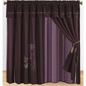 Pair of Purple Embroidery Design Window Curtain / Drapes 