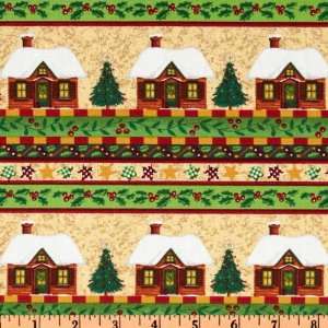 44 Wide Fabri Quilt Christmas 2011 Border Stripe Cream/Green Fabric 