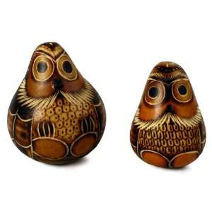  Maracas Gourd Owl Rattles Set of Two 3.5 Hand Carved Fair 