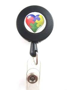 AUTISM AWARENESS HEART ID Badge/Key Ring Holder  