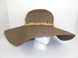 Nine West Brown Large Dress Church Sun Beaded Hat Womens Authentic