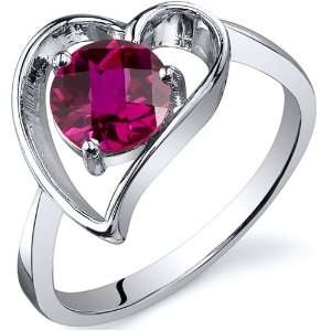 Heart Shape 1.00 carats Ruby Solitaire Ring in Sterling Silver Rhodium 