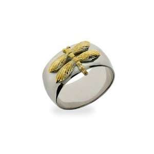   Engravable Tiffany Style Sterling Silver Gold Dragonfly Ring Jewelry