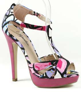 Magenta T Strap Open Toe Platform Heel Sandal 7.5 us  