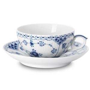  blue fluted half lace tea cup & saucer by royal copenhagen 