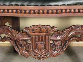 WALNUT GOTHIC Carved Leather THRONE Lion ARM CHAIR  