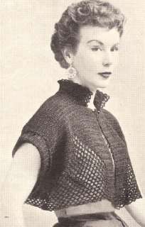 Vintage Crochet Bolero Shortie Jacket Cape Pattern 50s  