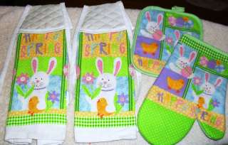 4pc Happy Spring Hanging Towel Set W/Quilted Tie Top  