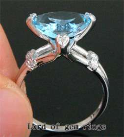   Trillion Blue Topaz & Diamond Solid 14K White Gold Engagement Ring