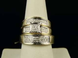 10K YELLOW GOLD WEDDING BAND ENGAGEMENT DIAMOND TRIO SET .50 CT  