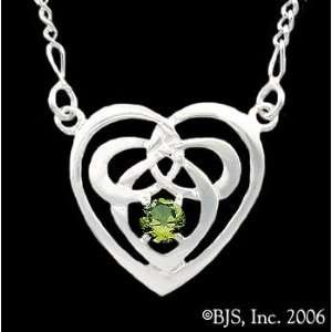 Celtic Heart Knot Necklace, Sterling Silver Pendant, Peridot set 