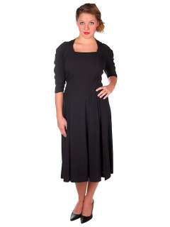   Black Rayon Cocktail Dress Jeanne Lanvin 1940s Unique Sleeves 42 31 43
