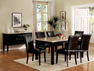 Black White Faux Marble Top Dining Table and Chair Set Modern 