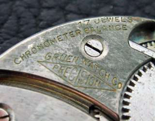 Old Antique Estate Hand Carved Silver Gruen Chronometer Pocket Watch 