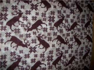 Large Soft Warm Beige & Wine Moose Print Fleece Blanket  