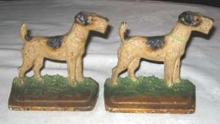 ANTIQUE HUBLEY DOG BOOKENDS CAST IRON TERRIER ART STATUE LIBRARY HOME 