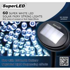 SuperLED Solar 60 White LED Light String, Switchable 