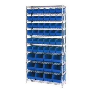   Chrome Wire Shelving With 48 Giant Stacking Bins Blue