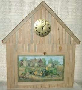   Handcrafted Wooden Pine Wood Barn Style John Deere Tractor Wall Clock