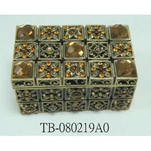  Amber Stones Rectangular Jewelry Trinket Box 2.75in X1 