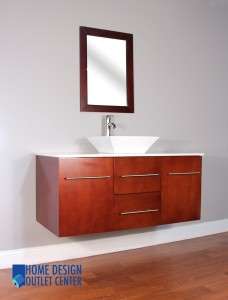   Bathroom Vanity Set Single Vessel Porcelain Sink Wood Cabinet Mirror