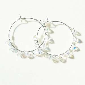 Silver Hoop Earrings w/ Clear Swarovski Crystals   Birthstone April