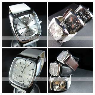   watch white leather band square case design synthetic leather band