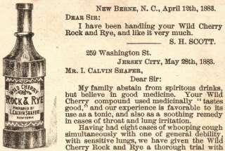 1880s I. Calvin Shafer Wild Cherry Rock & Rye Whiskey NY Cold Remedy 