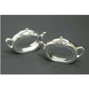 Silverplated Teapot Shaped Napkin Rings, Set of 4 