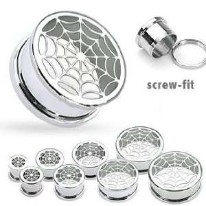  Surgical Steel Hollow Spider Web Screw Fit Tunnels   0 Gauge Jewelry