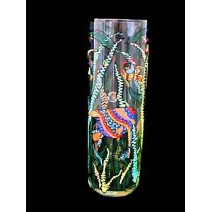   Hand Painted   Large Glass Cylinder Vase   10 tall