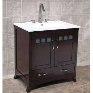  30 Bathroom vanity Soild wood Cabinet Ceramic Top Sink 