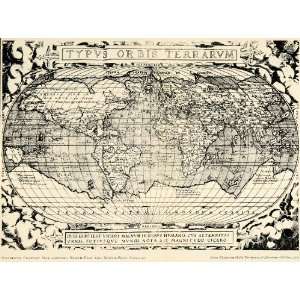   World Map Continents Oceans Globe   Original Wood Engraving Home